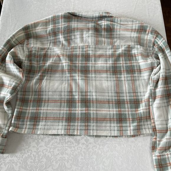 Just Polly Fleece Shirt Women's Cropped XL Plaid Button Up Long Sleeve - Picture 2 of 7